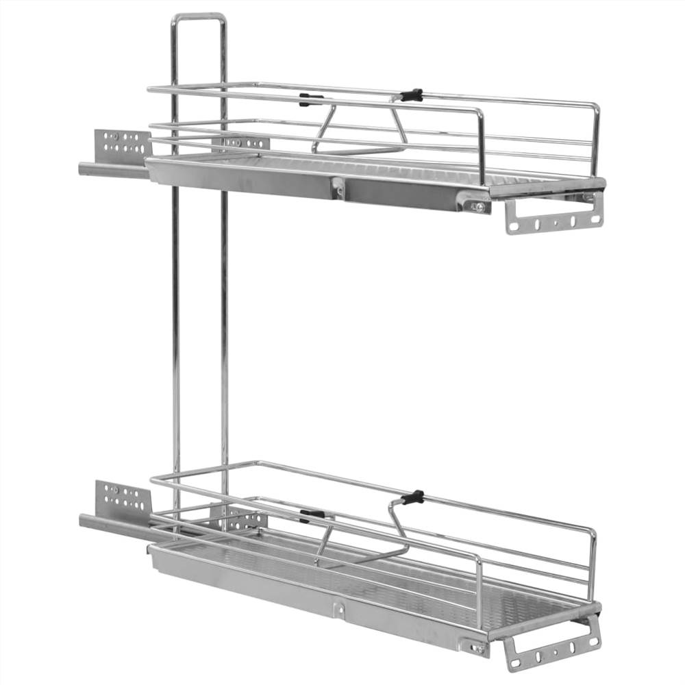 2-Tier Pull-out Kitchen Wire Basket Silver 47x15x54.5 cm