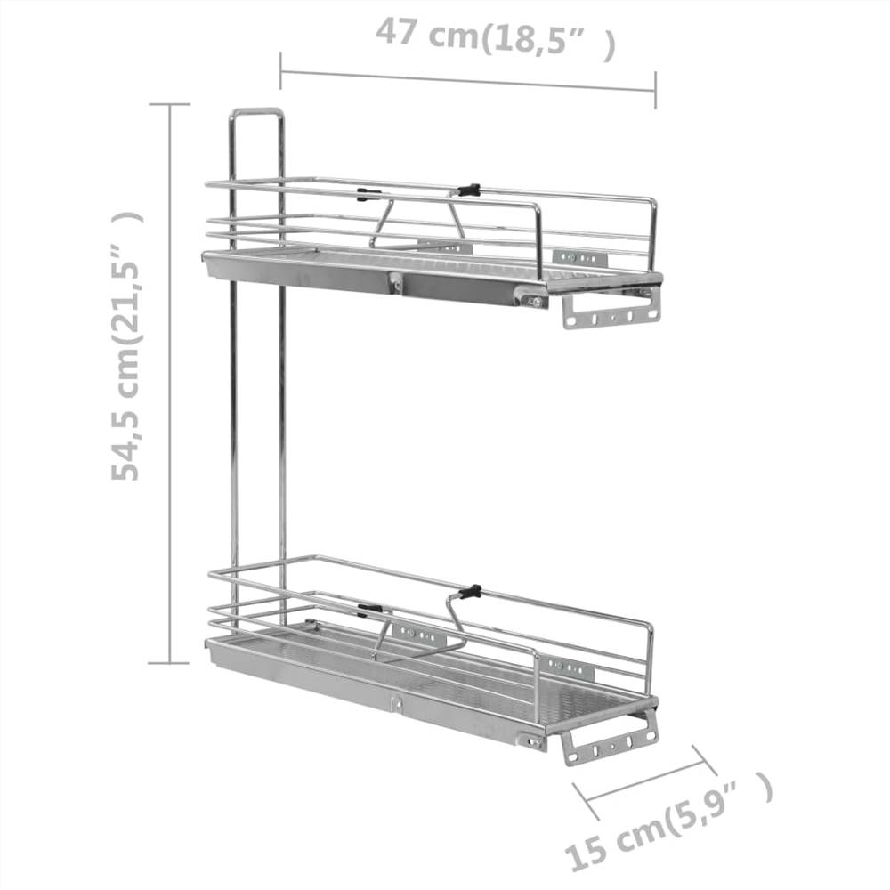 2-Tier Pull-out Kitchen Wire Basket Silver 47x15x54.5 cm