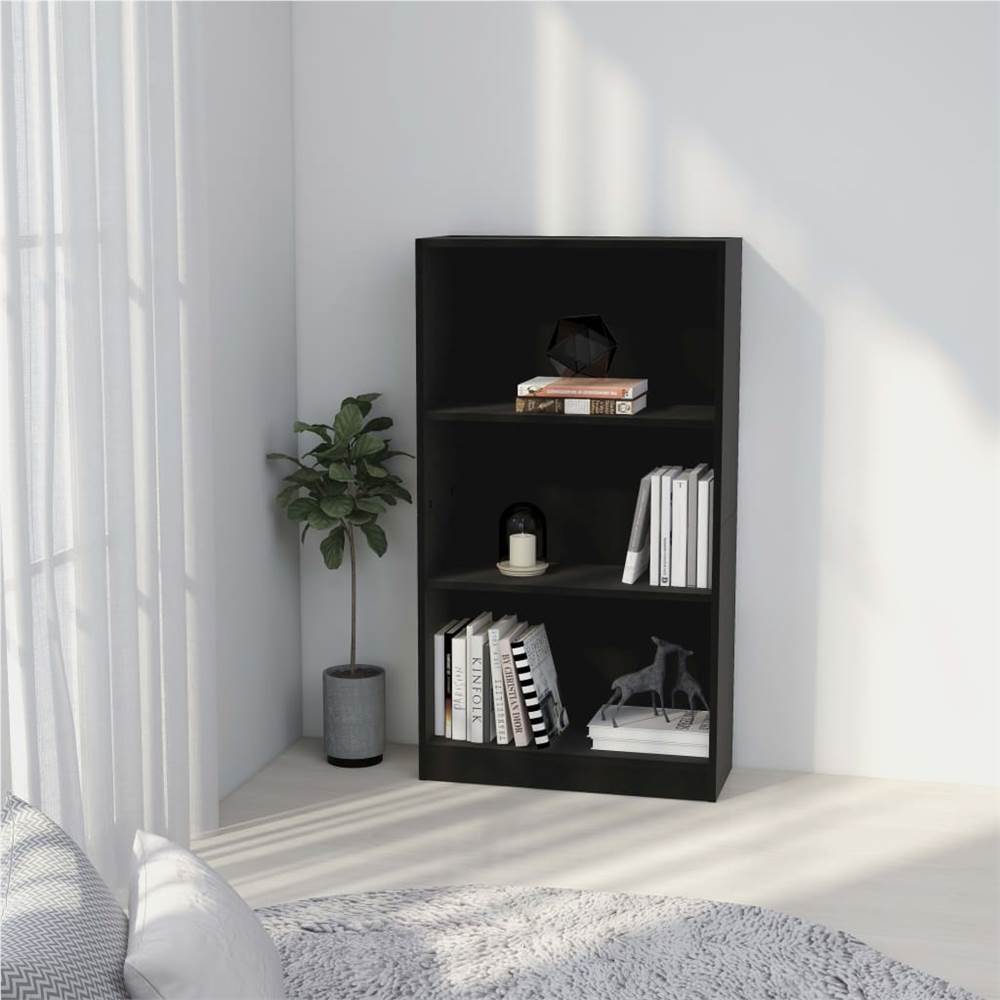 

3-Tier Book Cabinet Black 60x24x108 cm Chipboard