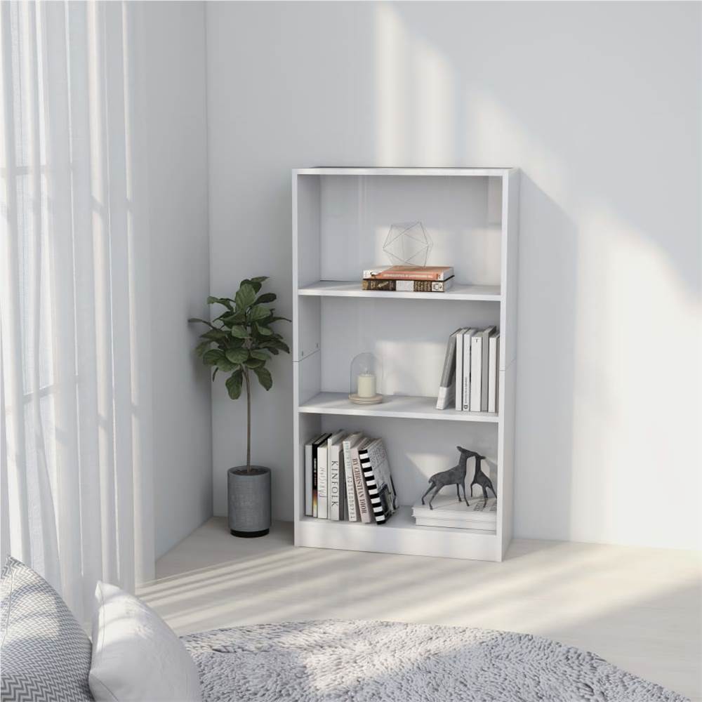 

3-Tier Book Cabinet High Gloss White 60x24x108 cm Chipboard