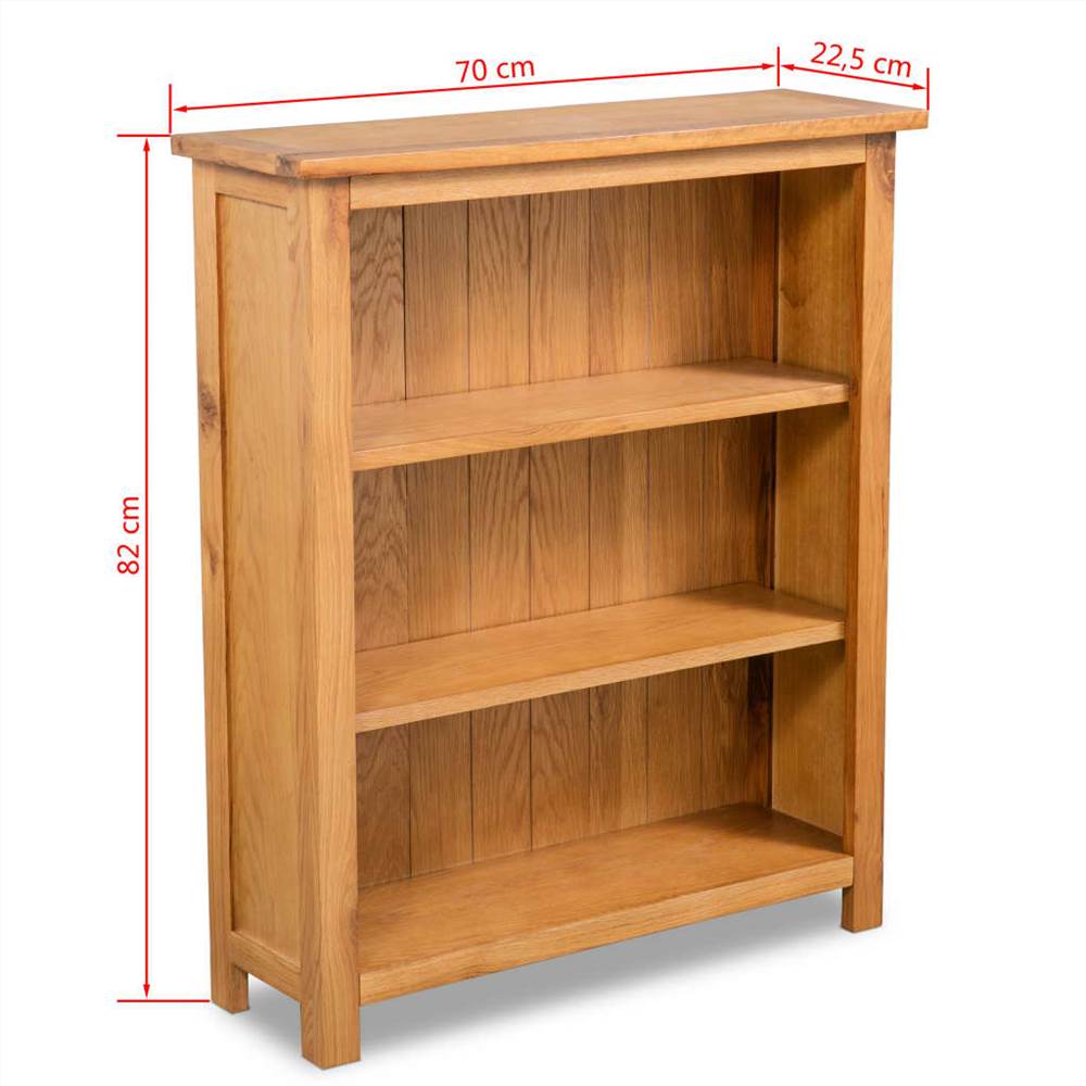 3-Tier Bookcase 70x22.5x82 cm Solid Oak Wood
