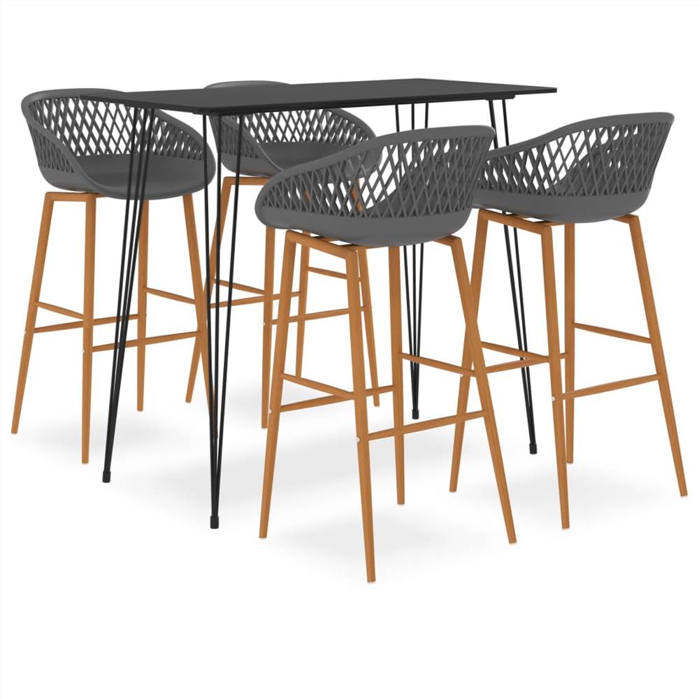 

5 Piece Bar Set Black and Grey