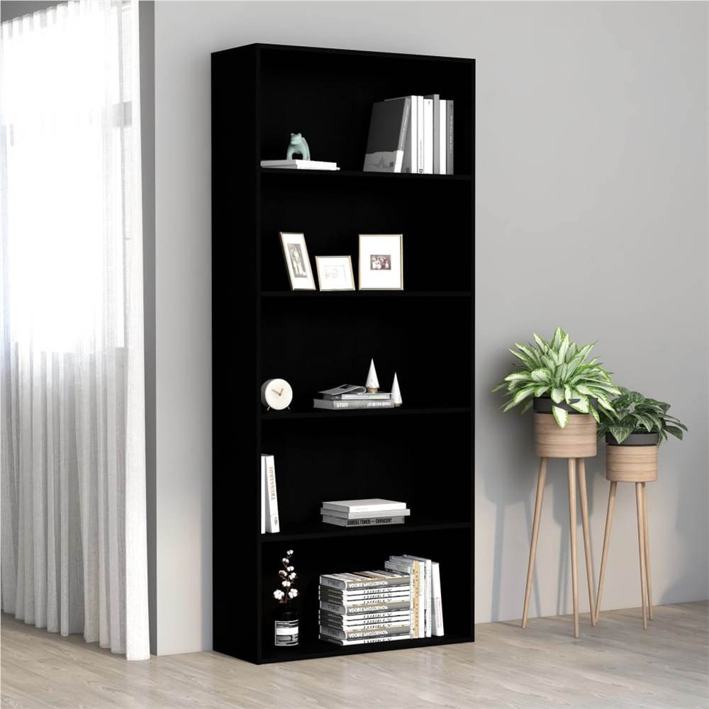 

5-Tier Book Cabinet Black 80x30x189 cm Chipboard