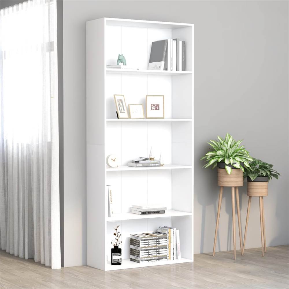 

5-Tier Book Cabinet White 80x30x189 cm Chipboard