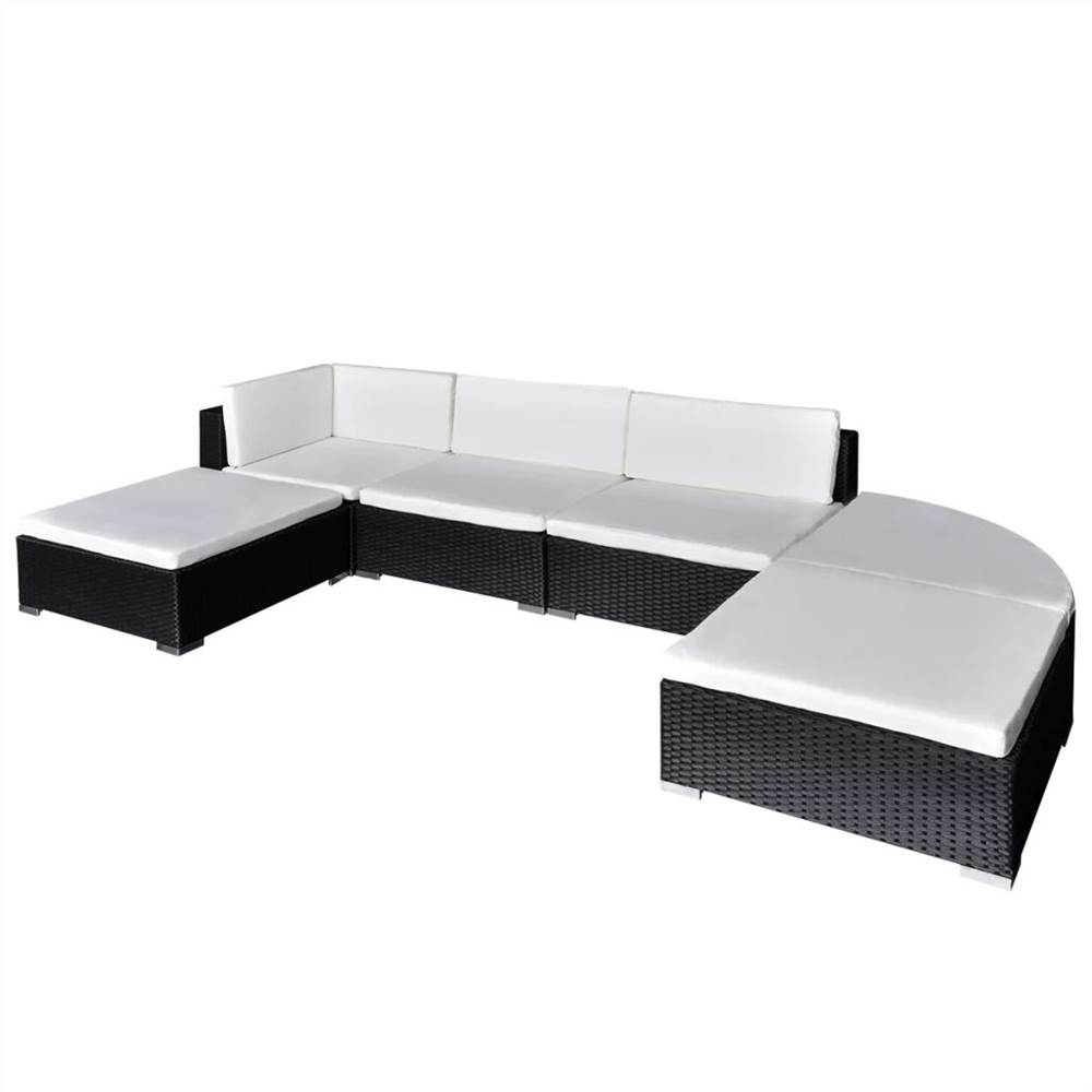 

6 Piece Garden Lounge Set with Cushions Poly Rattan Black