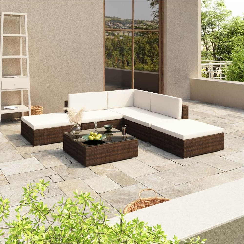 

6 Piece Garden Lounge Set with Cushions Poly Rattan Brown