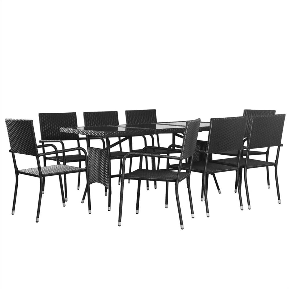 

9 Piece Outdoor Dining Set Poly Rattan Black