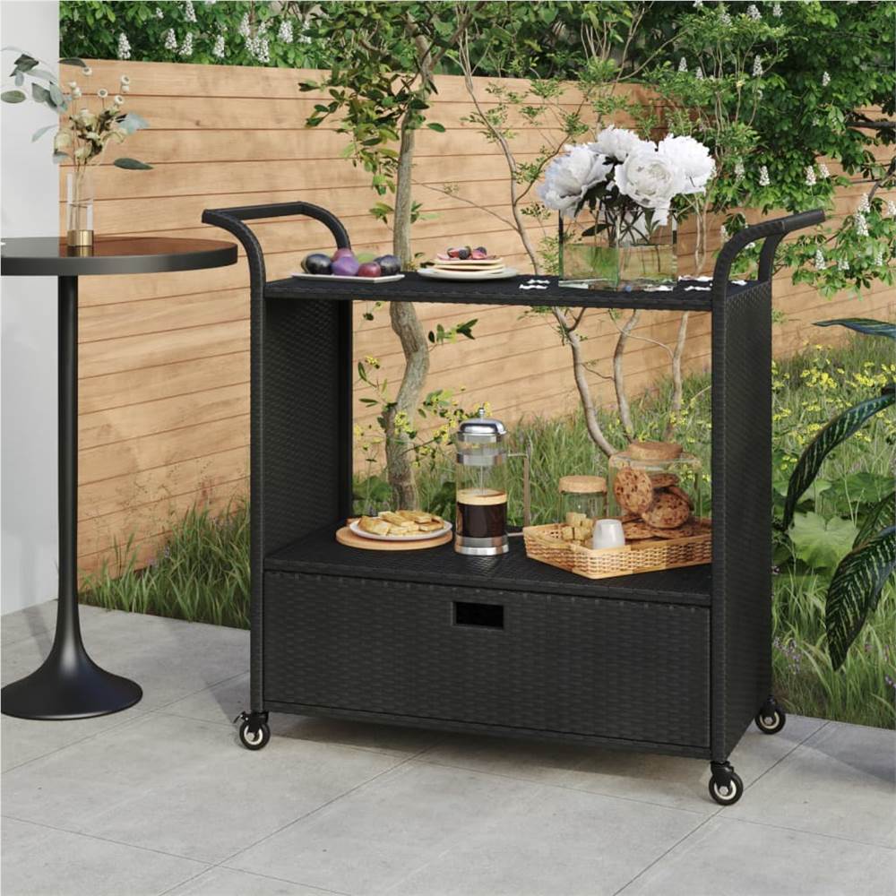 

Bar Cart with Drawer Black 100x45x97 cm Poly Rattan