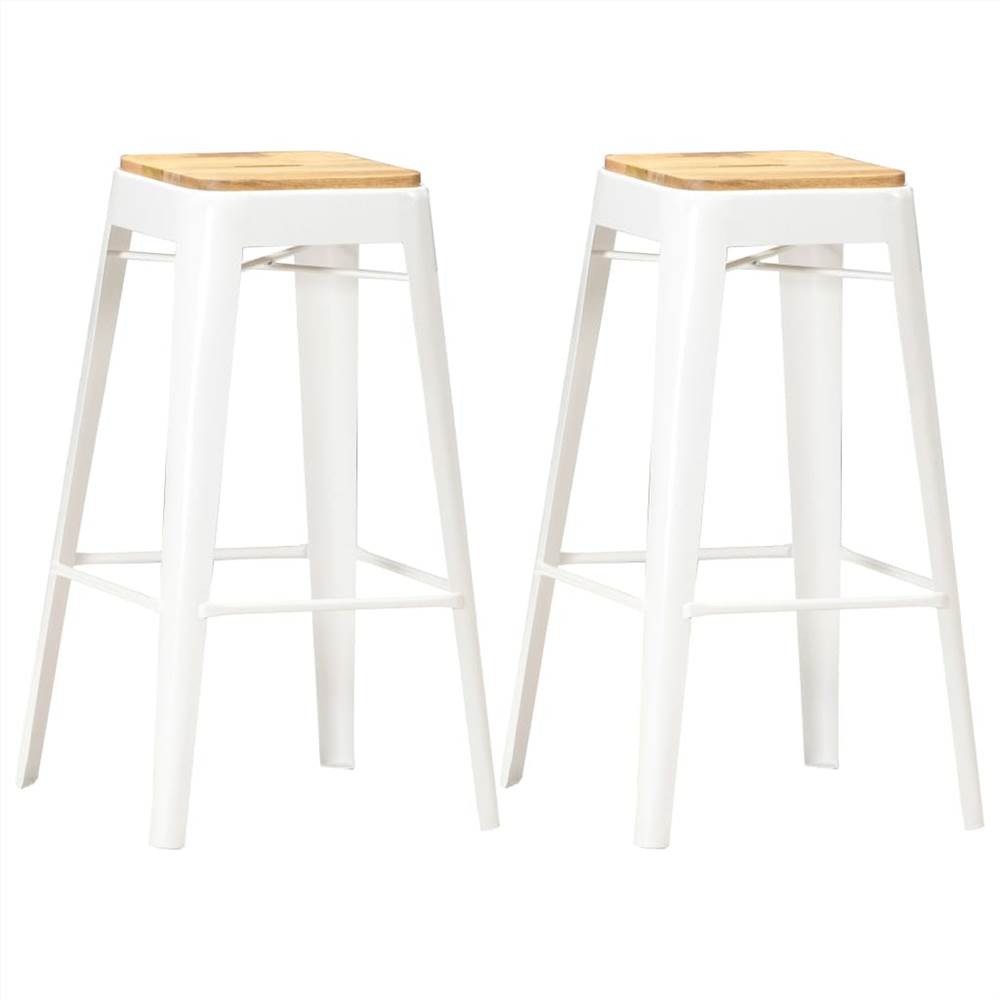 

Bar Stools 2 pcs White Solid Mango Wood