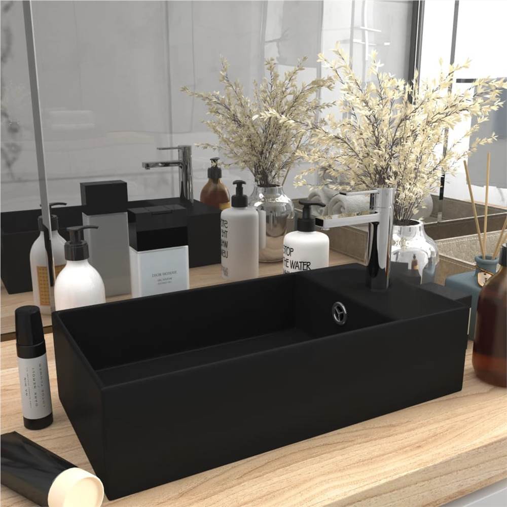 

Bathroom Sink with Overflow Ceramic Matt Black