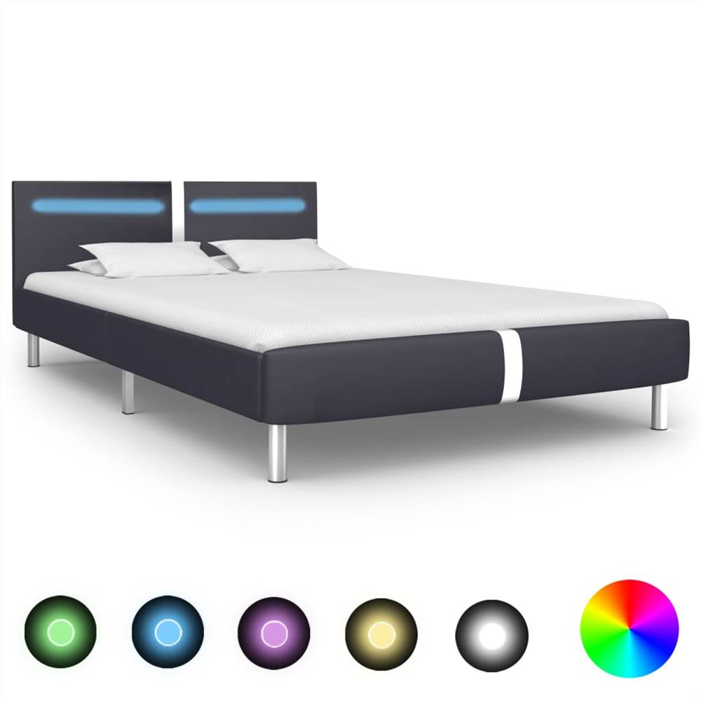 

Bed Frame with LED Black Faux Leather 135x190 cm