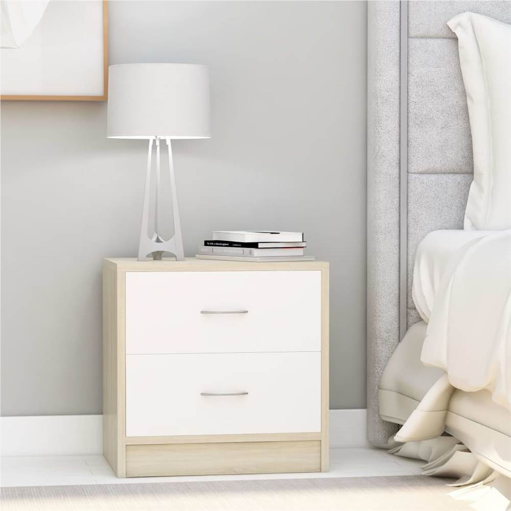 

Bedside Cabinet White and Sonoma Oak 40x30x40 cm Chipboard