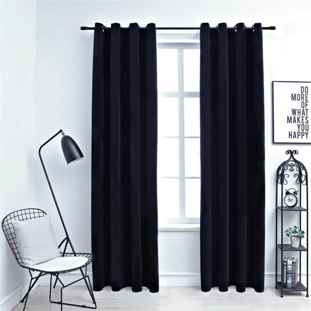 Blackout Curtains with Rings 2 pcs Velvet Black 140x245 cm