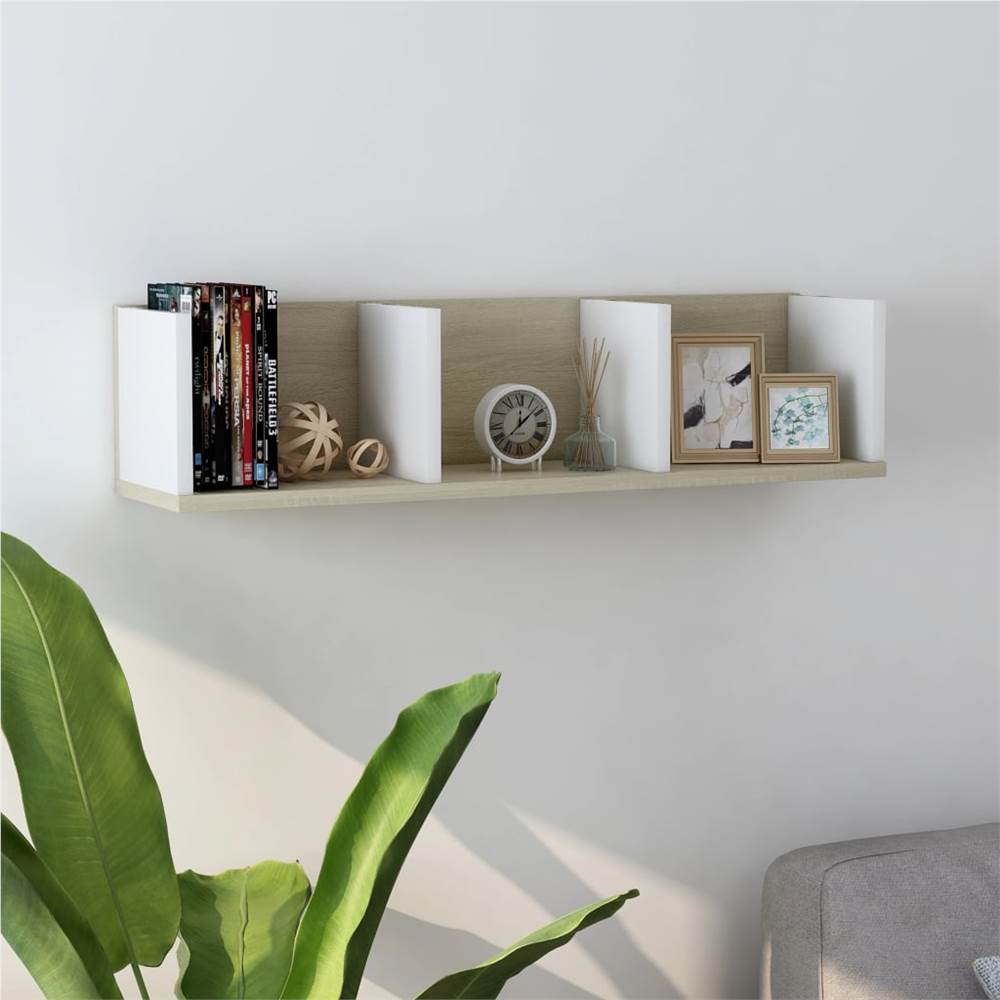 

CD Wall Shelf White and Sonoma Oak 75x18x18 cm Chipboard