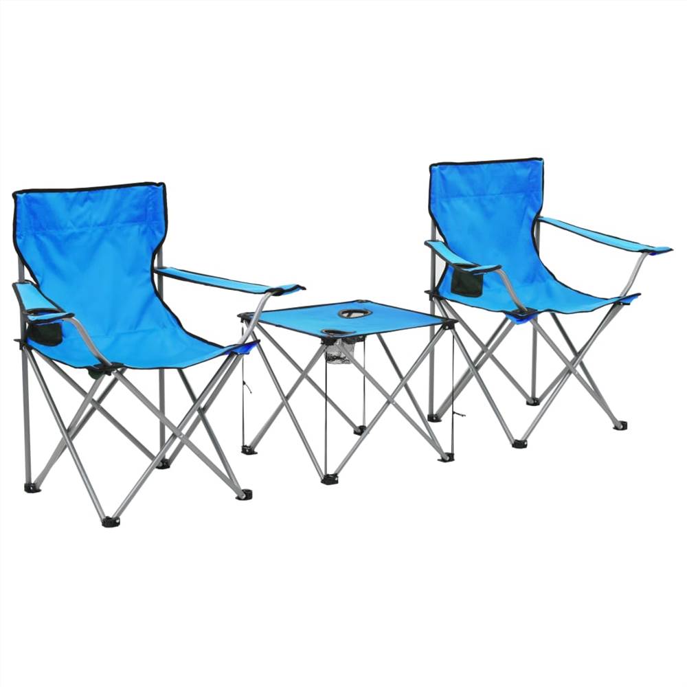 Zestaw 3 krzeseł i stolików kempingowych niebieski