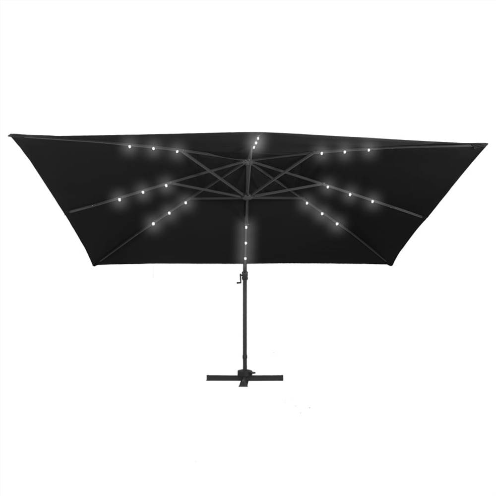 Cantilever Umbrella with LED Lights and Aluminium Pole 400x300 cm Black