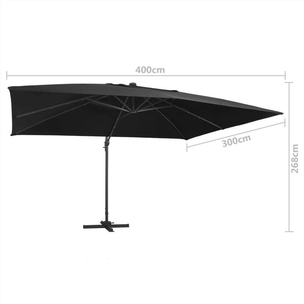 Cantilever Umbrella with LED Lights and Aluminium Pole 400x300 cm Black