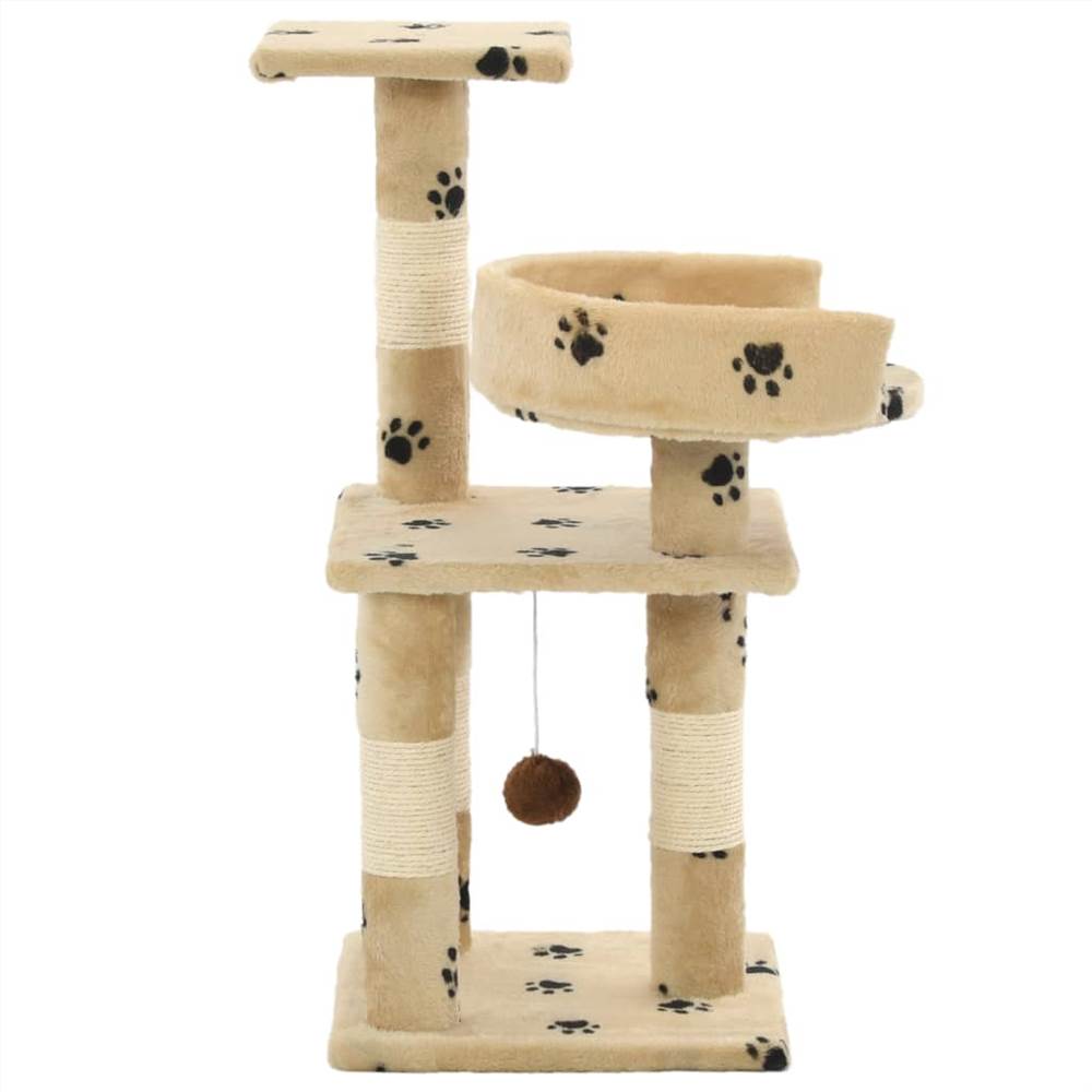 Cat Tree with Sisal Scratching Posts 65 cm Paw Prints Beige