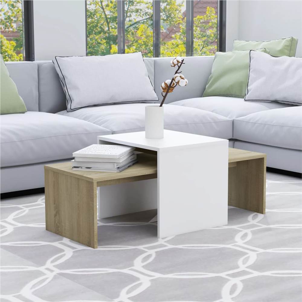 

Coffee Table Set White and Sonoma Oak 100x48x40 cm Chipboard