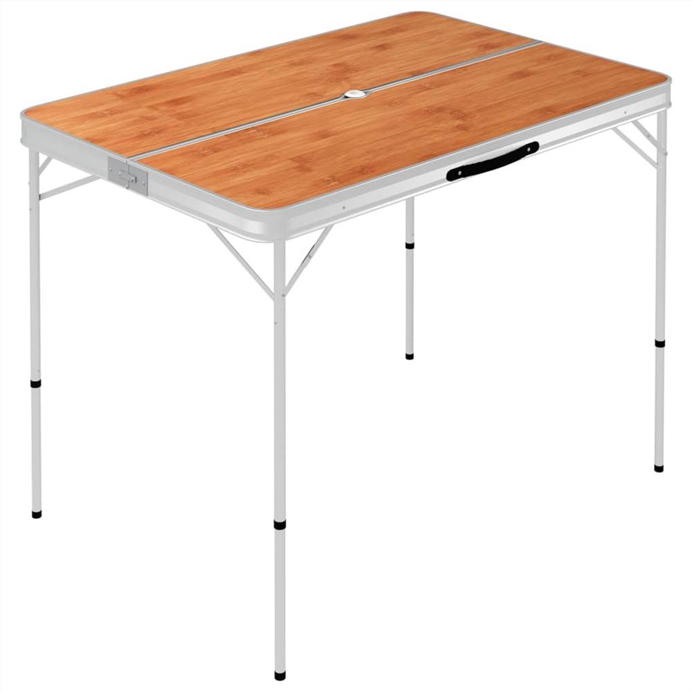 Folding Camping Table with 2 Benches Aluminium Brown 15 Folding Camping Table with 2 Benches Aluminium Brown