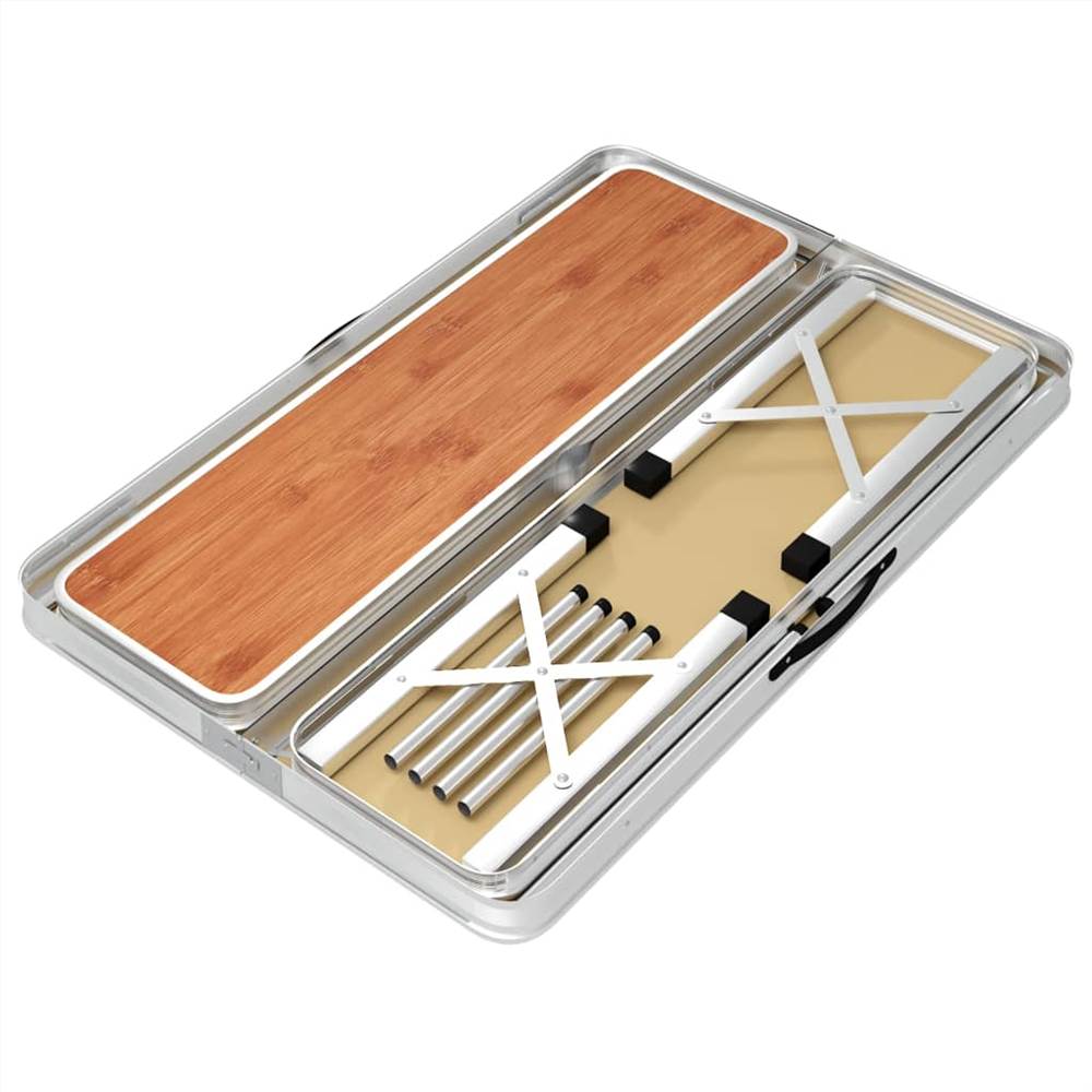 Folding Camping Table with 2 Benches Aluminium Brown 18 Folding Camping Table with 2 Benches Aluminium Brown