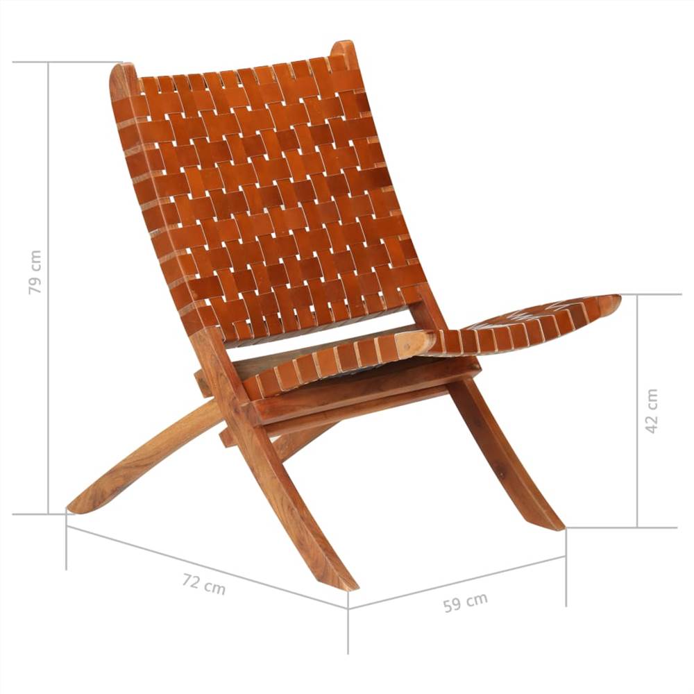 Folding Chair Crossed-Stripe Brown Real Leather