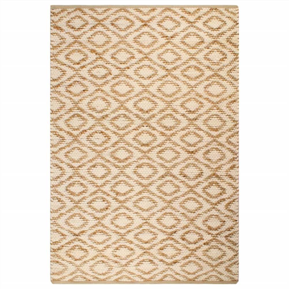 Hand-Woven Jute Area Rug Fabric 120x180 cm Natural and White