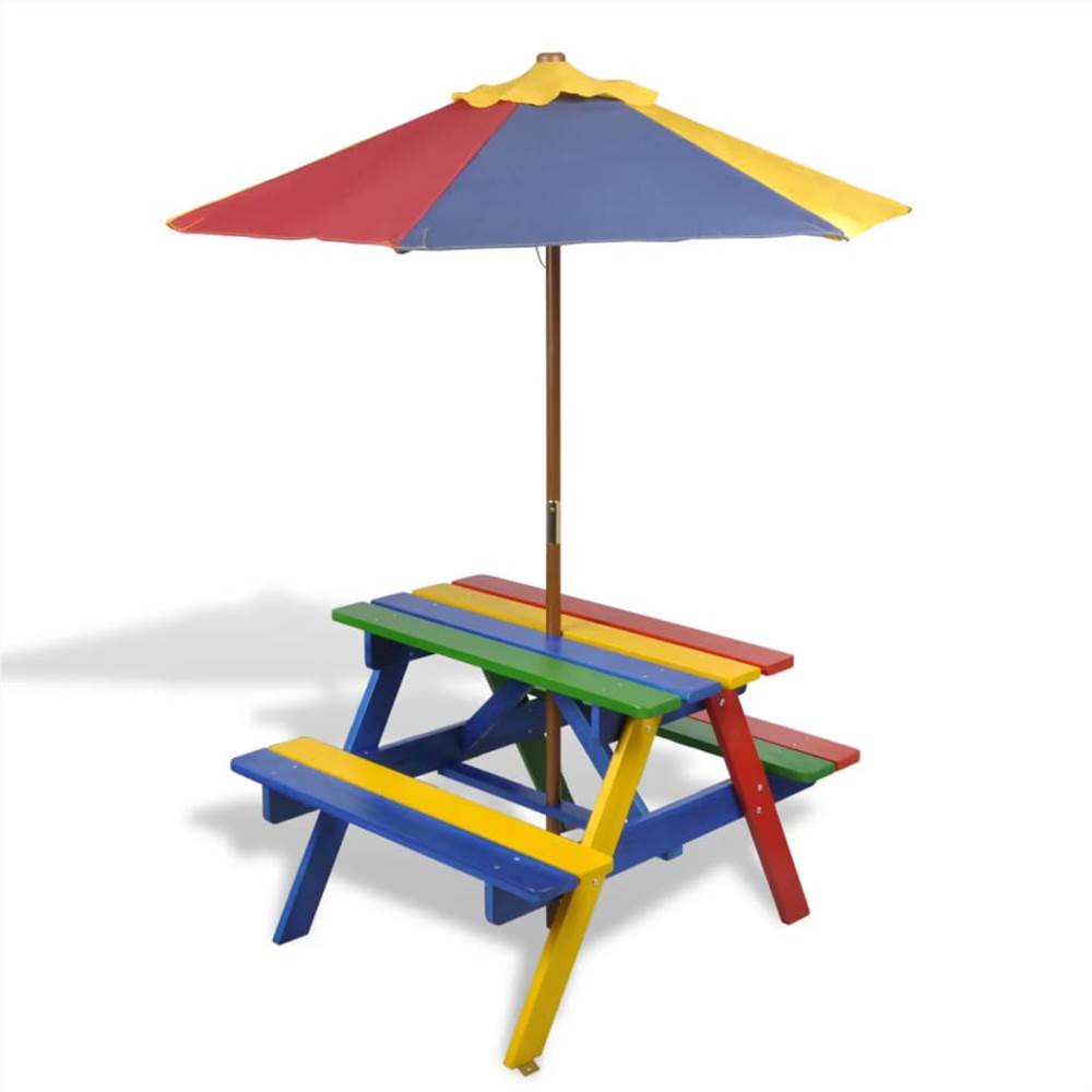 Picknicktisch für Kinder mit Bänken und Sonnenschirm Multicolour Wood