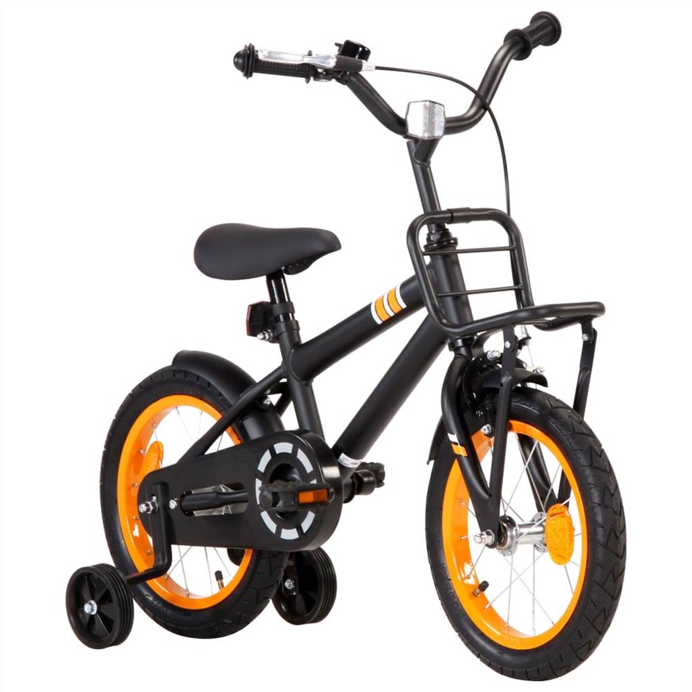Kids Bike with Front Carrier 14 inch Black and Orange