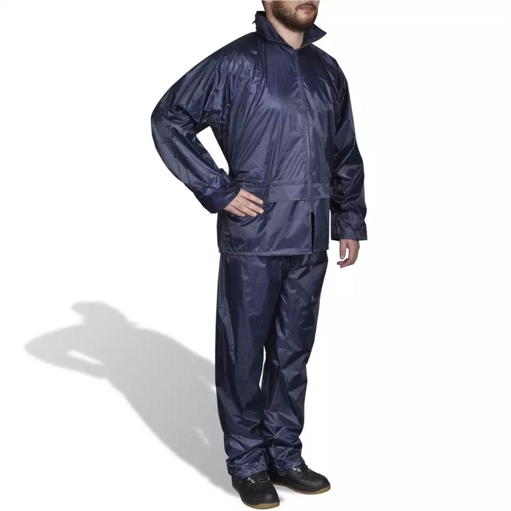 Мужской дождевой костюм из двух частей темно-синего цвета с капюшоном L