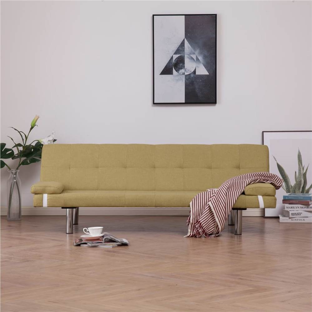 

Sofa Bed with Two Pillows Green Fabric