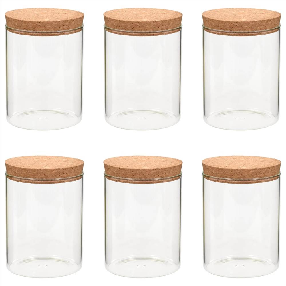 Storage Glass Jars With Cork Lid 6 Pcs 650 Ml