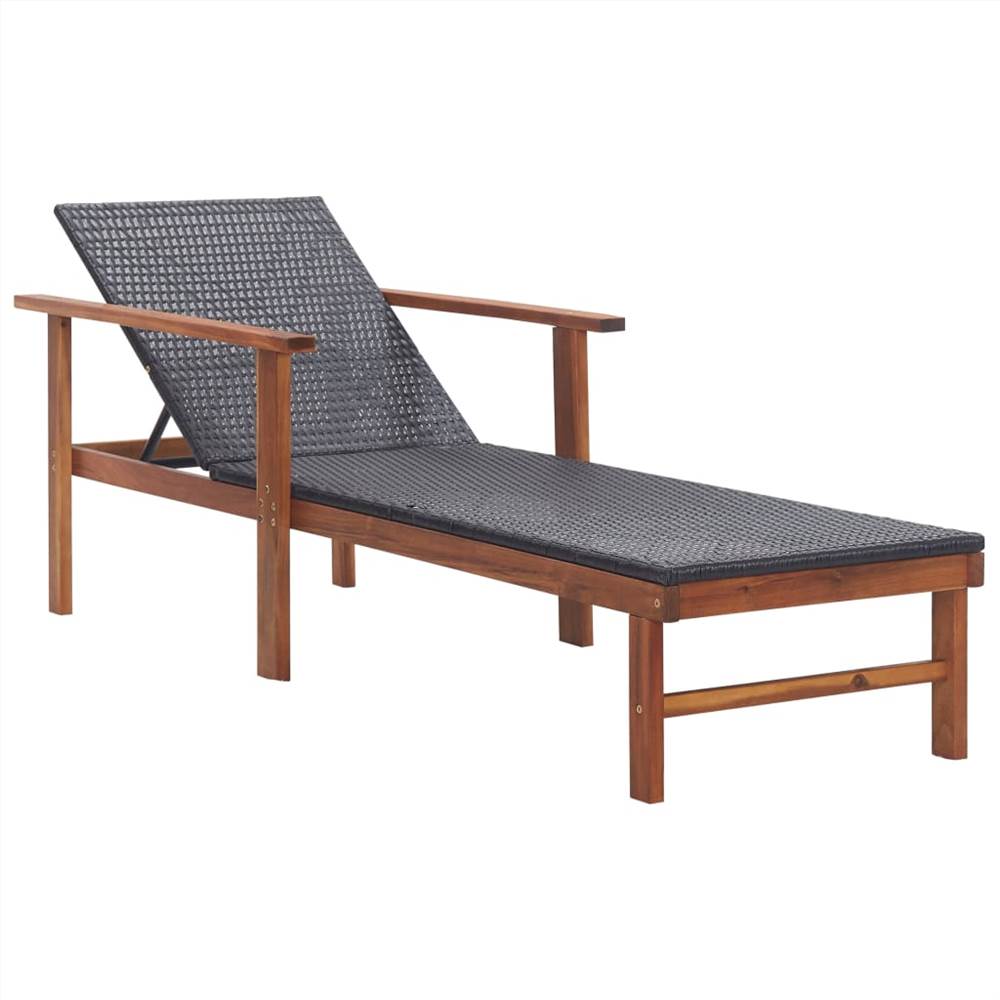 

Sun Lounger Poly Rattan and Solid Acacia Wood Black