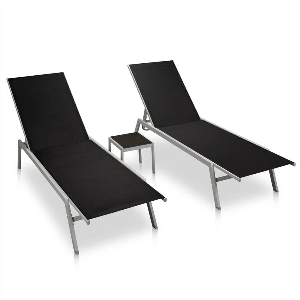 

Sun Loungers 2 pcs with Table Steel and Textilene Black