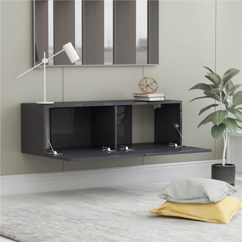 TV Cabinet High Gloss Grey 100x30x30 cm Chipboard