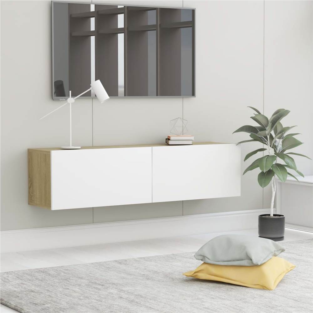 

TV Cabinet White and Sonoma Oak 120x30x30 cm Chipboard