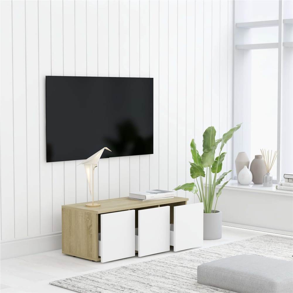 

TV Cabinet White and Sonoma Oak 80x34x30 cm Chipboard