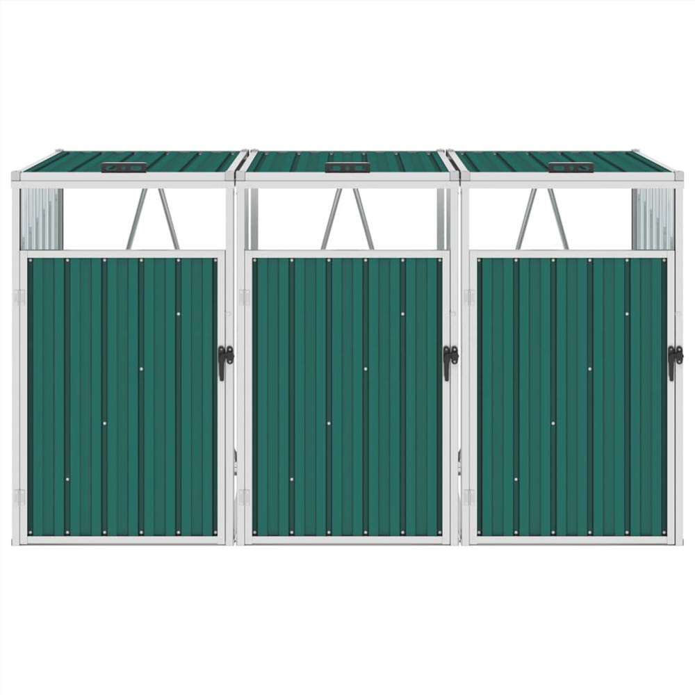 Triple Garbage Bin Shed Green 213x81x121 cm Steel