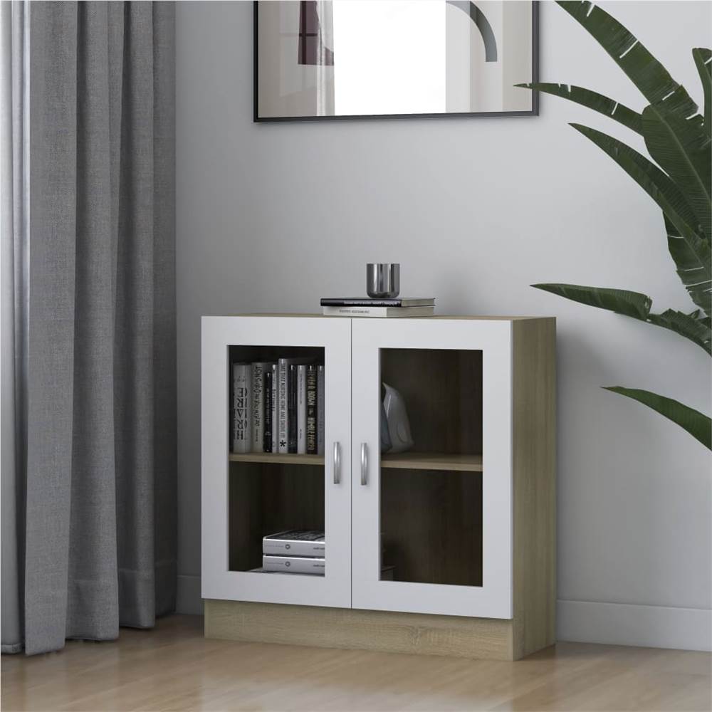 Vitrine Cabinet White and Sonoma Oak 82.5x30.5x80 cm Chipboard