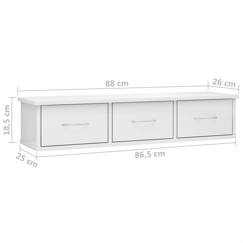 Wall Drawer Shelf High Gloss White 88x26x18.5 cm Chipboard