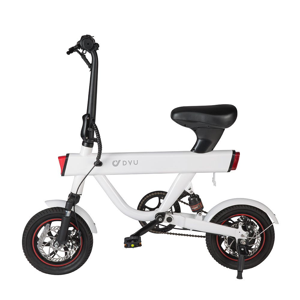 DYU V1 Electric Moped Bike 12 inch 36V 10Ah Battery up to 50-60KM Mileage Max 25km/h 240W Motor 3 levels of pedal assist Double Disc Brake - White