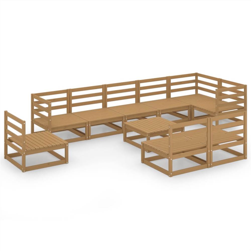 

10 Piece Garden Lounge Set Honey Brown Solid Pinewood