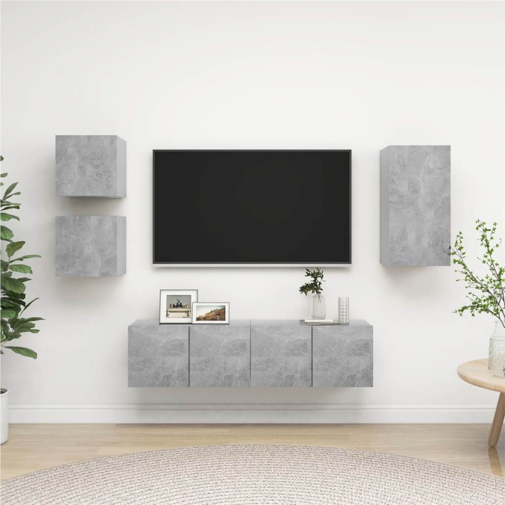 

3079115 5 Piece TV Cabinet Set Concrete Grey Chipboard (804494+803334+804521)