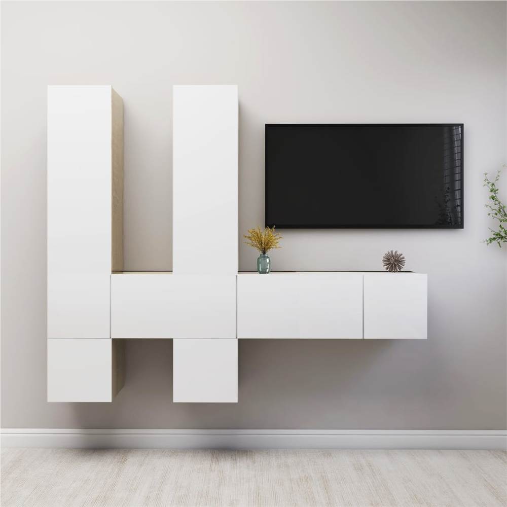 

3079243 7 Piece TV Cabinet Set White and Sonoma Oak Chipboard (804497+803355+804525)