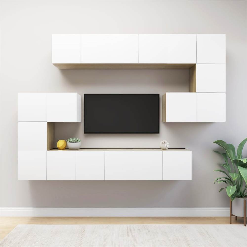 

3079249 10 Piece TV Cabinet Set White and Sonoma Oak Chipboard (2x804525+1x804524+1x804497)