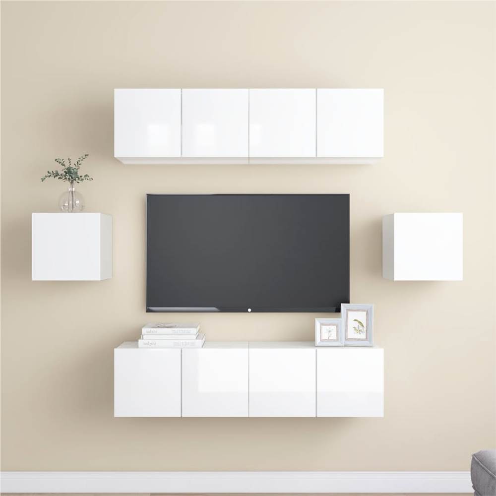 

3079312 6 Piece TV Cabinet Set High Gloss White Chipboard (2x804527+804500)