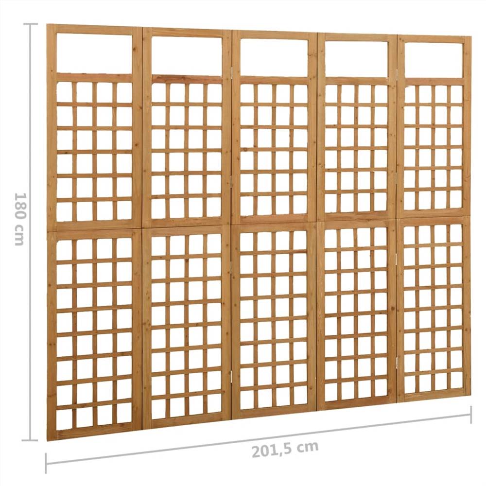 5-Panel Room Divider/Trellis Solid Fir Wood 201.5x180 cm