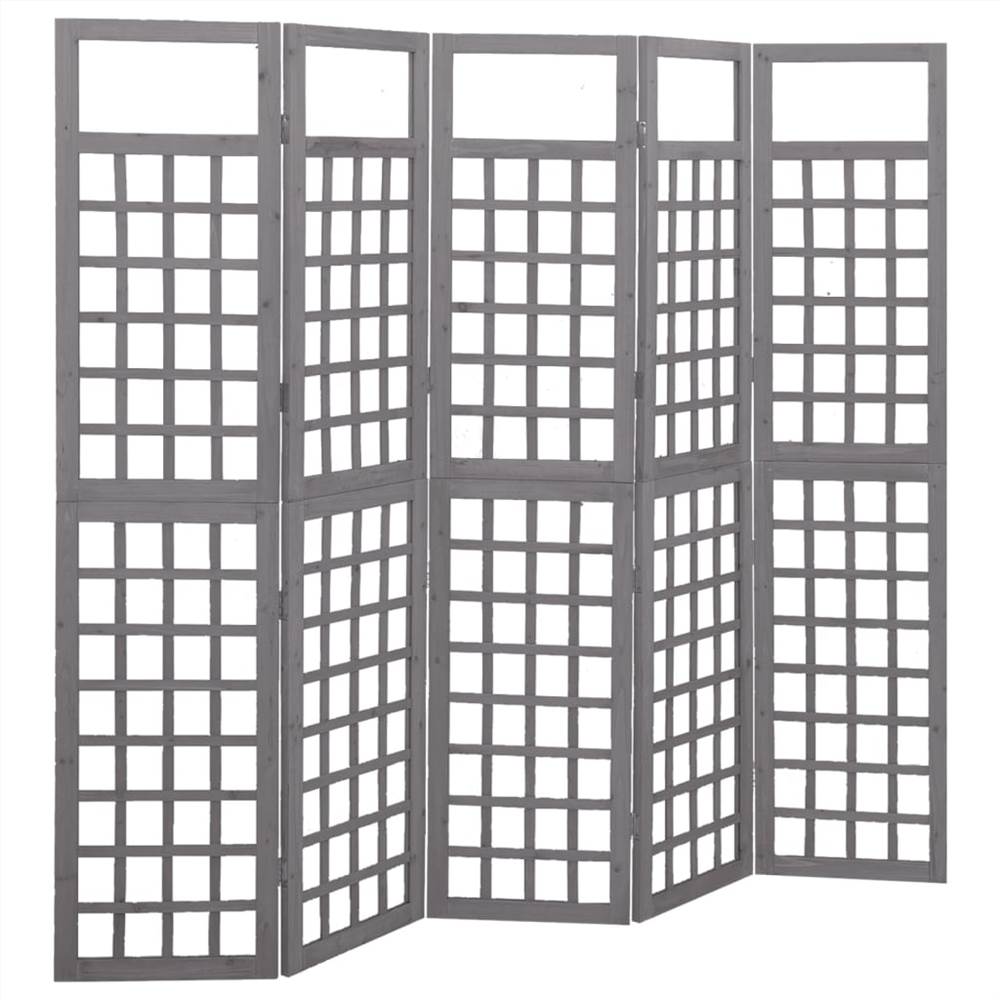 

5-Panel Room Divider/Trellis Solid Fir Wood Grey 201.5x180 cm