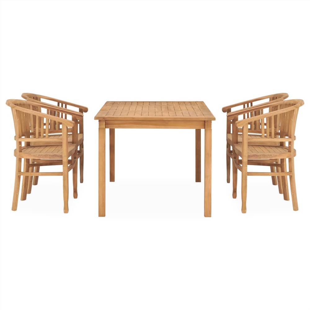 5 Piece Garden Dining Set Solid Teak Wood