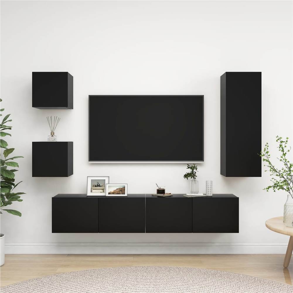 

5 Piece TV Cabinet Set Black Chipboard